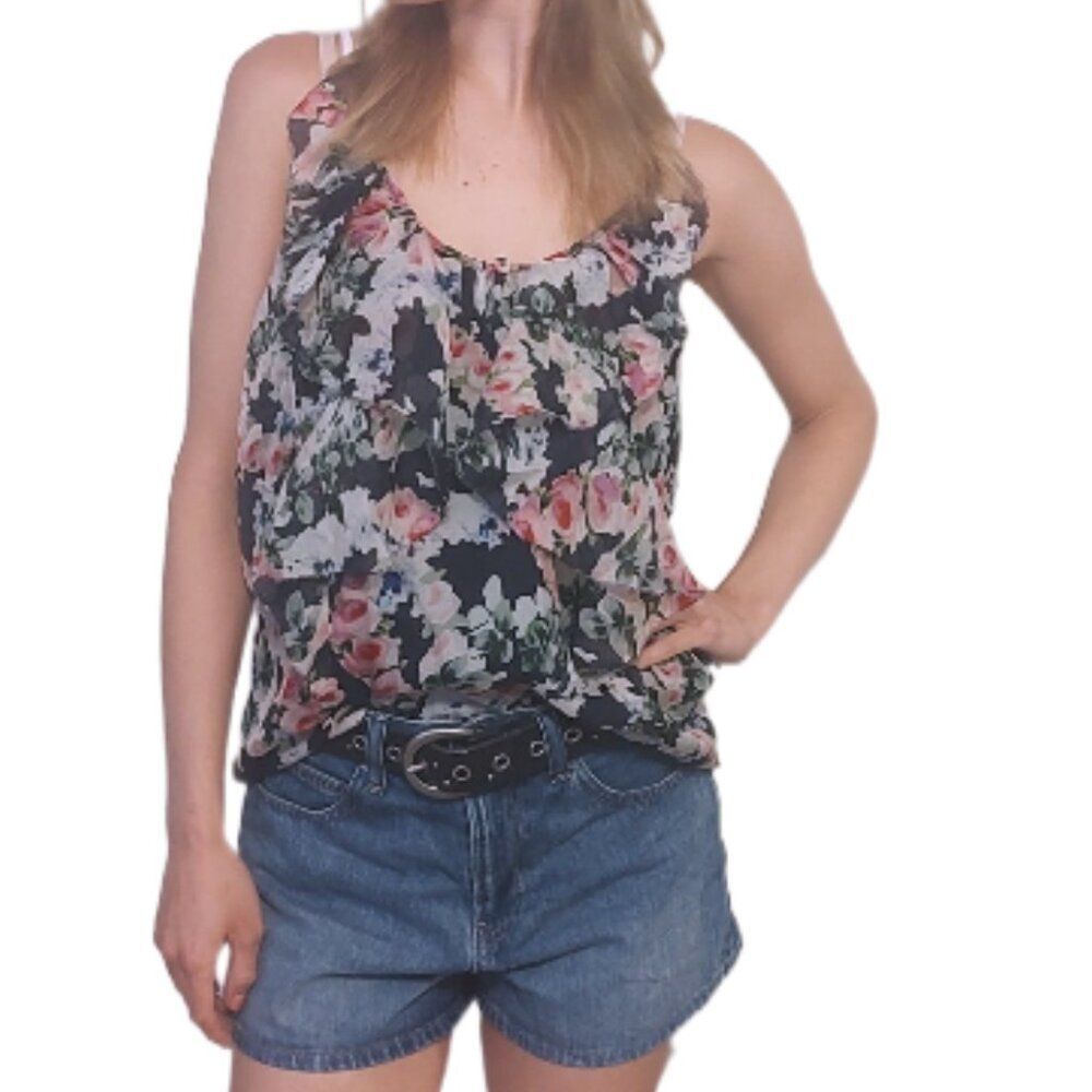 Rebecca Taylor floral ruffle silk chiffon tank top 0 XS MSRP $250